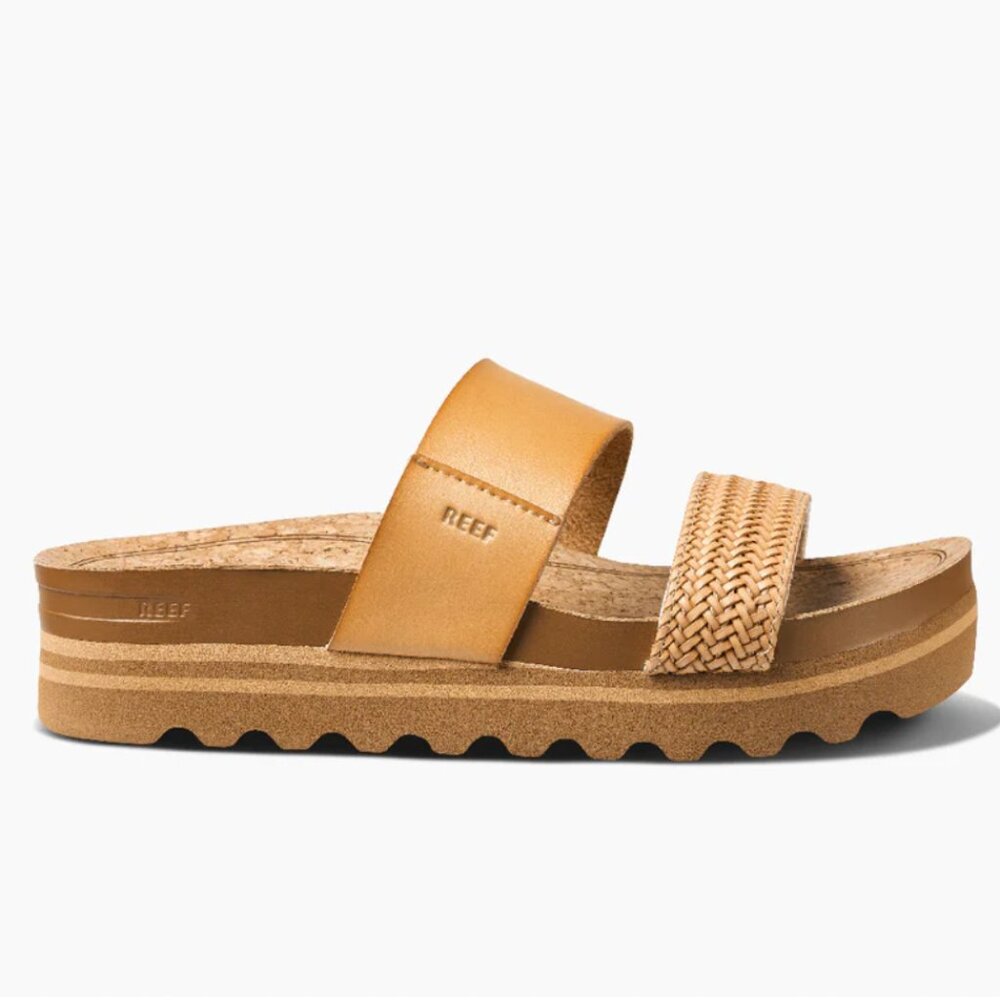 NEW Reef Women's Cushion Vista Hi Platform Sandals Shoes Natural Braid Slip On